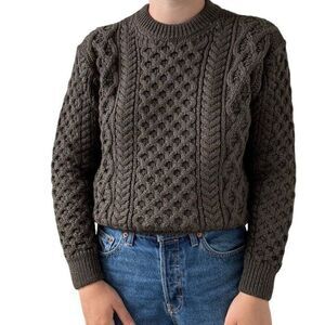 NWT Womens Aran Sweater Market Wool Olive Green Irish Fisherman Sweater Sz M